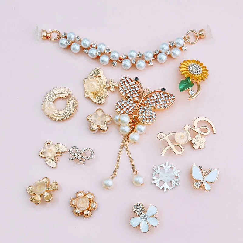 14pcs/Set Luxury Crocs Charms Bling Rhinestone Jewelry Shoes Accessories for Croc Shoes Jbzi Chain Decoration Women Girl Gifts