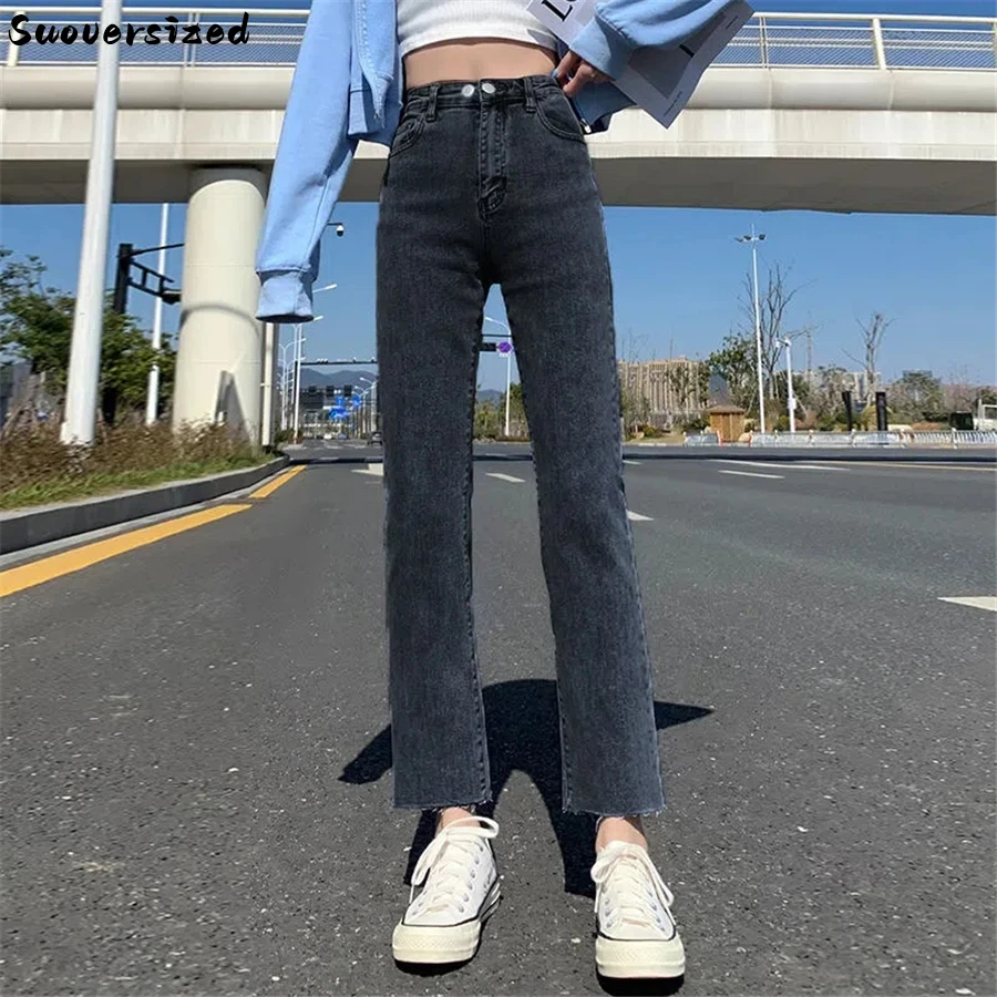 

Slim Ankle-Length Pants Straight Jean Baggy Women Elastic Denim Pant Korean Fashion Trousers Skinny Streetwear Pantalones 32