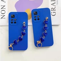 luxury fashion bracelet solid blue plush phone case for xiaomi redmi note11 11s 10 10a 10s 9 9a 9s 9c 9t 8a straight edge cover