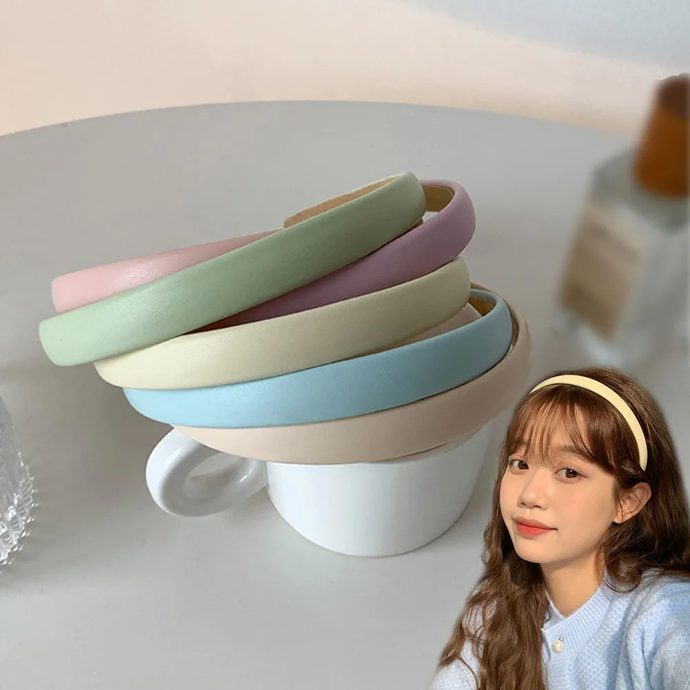 

New PU Faux Leather Headbands Women Hairband Hair Hoop Girl Fashion Simple Hair Bands Non-slip Elasticity Bezel Hair Accessories