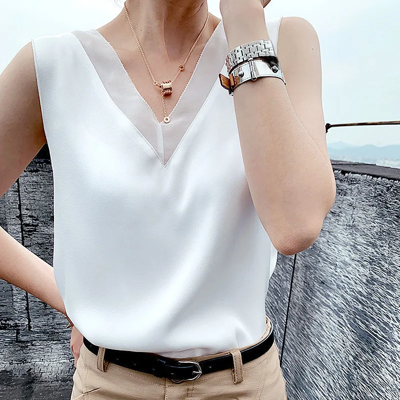 

Silk Camisole Ladies Suit Inside Sling V-neck Satin Sleeveless Thin Tank Top 2023 Summer New Solid Color Vest Silk Base Top