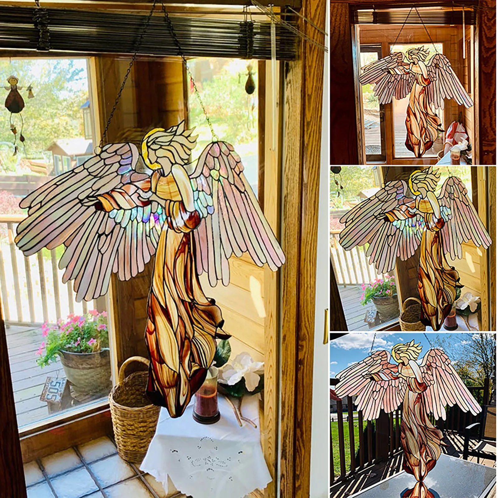 

Stained Suncatcher Acrylic Angel Glass Window Garden Home Hanging Decor Pendant New Fashion Simple Versatile Home Furnishings
