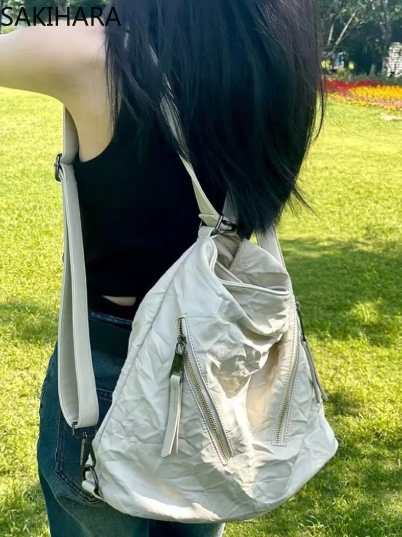 

Korean Fashion New Arrive Pleated Solid Color Large Capacity Crossbody Bags for Women Casual Vintage Versatile Bolsas De Mujer