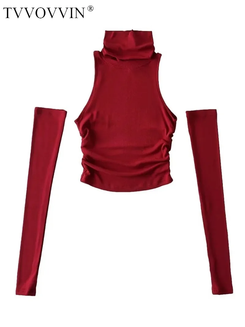 

Girls TVVOVVIN Spicy Sexy Sleeves High Neck Tank Top Women Slim Short T-shirt Sweet Women Tees Tops 2023 53Q4
