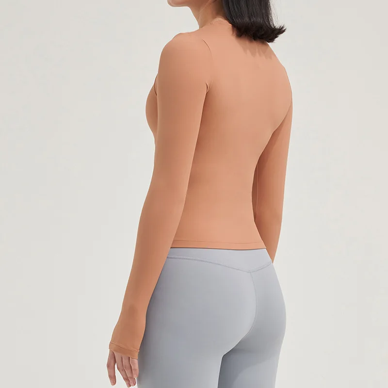 Solid Color Fitness Soft Women Sport Long Sleeve Yoga Shirt Top Round Neck Gym T-shirt Breathable Comprehensive Training Wear