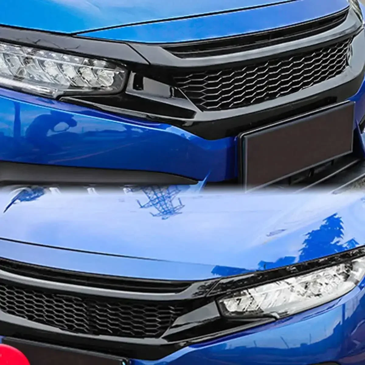 Сетчатые решетки для гриля глянцевые черные в спортивном стиле HONDA CIVIC 2016-18 10-го