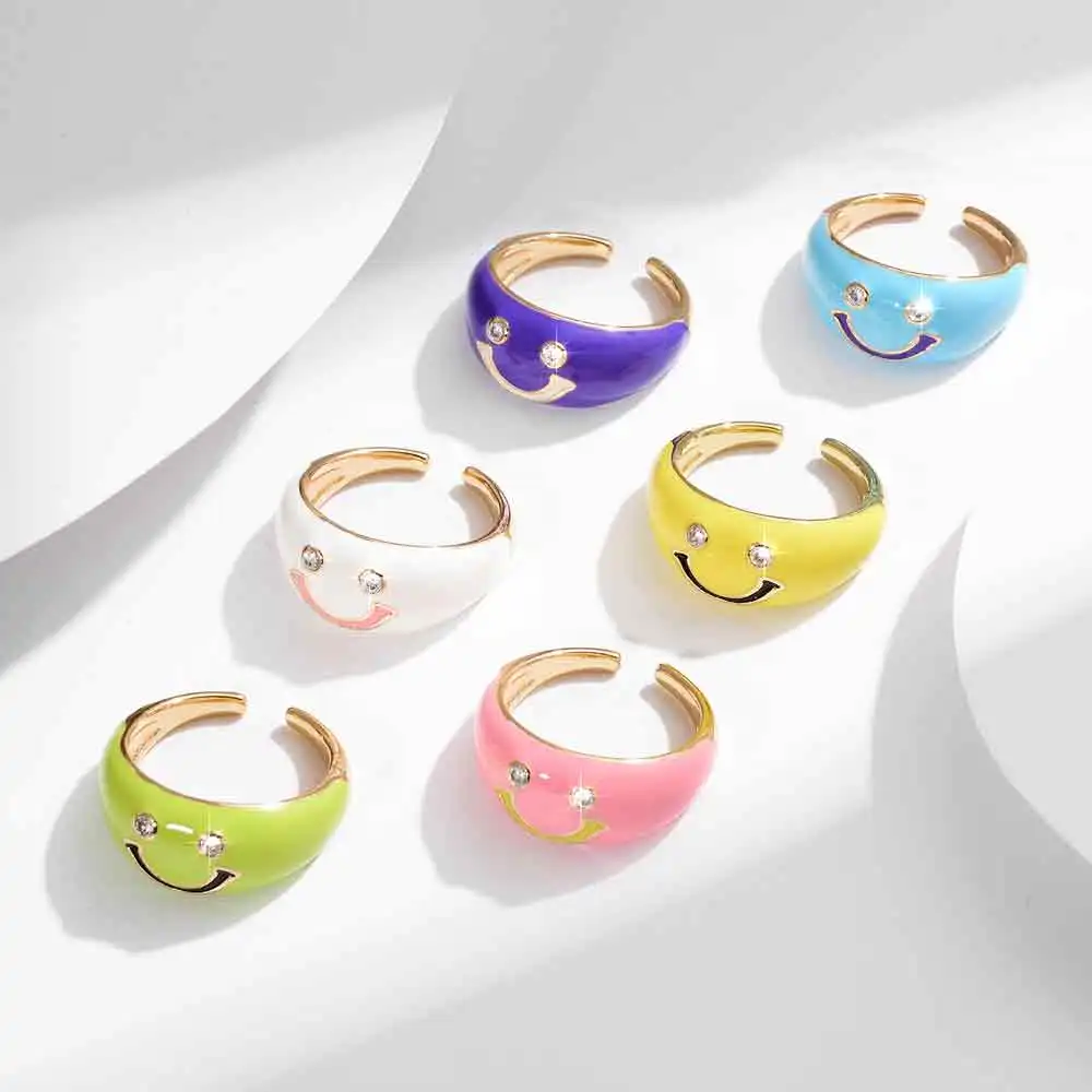 

Y2K 2023 Cute Smiling Face Open Rings Hip Hop Style Colorful Enamel Finger Ring Wedding Engagement Fine Metal Jewelry Gifts