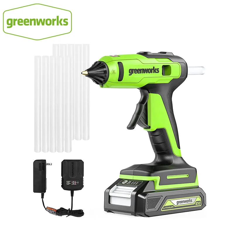 

Greenworks 24V Cordless Glue Gun 1.5min Fast Heating ,LED light, Drip-free nozzle, 90 min Runtime, Auto off for DIY