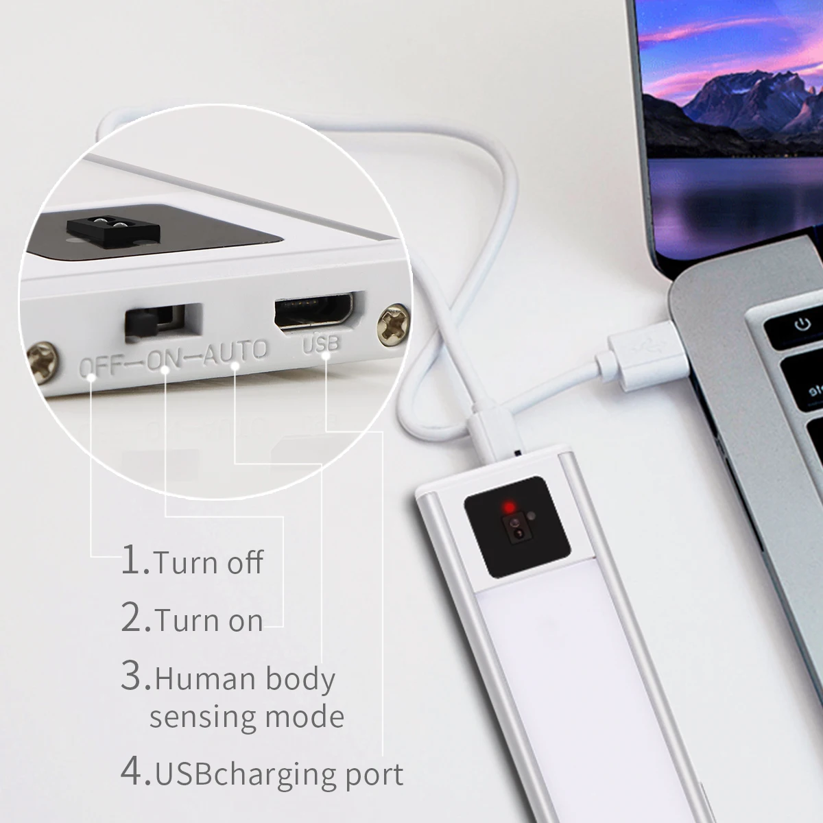Ультратонкий USB перезаряжаемый портативный магнитный светильник ручное