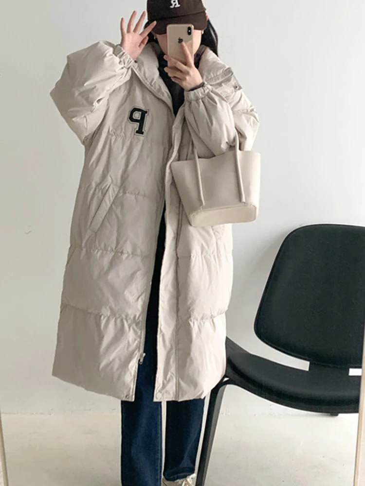 

2022 Winter Womens Fashion Loose Long Coat Parkas Female Stylish Warm Black Jackets Lady Long Sleeve Coats Street Outfits