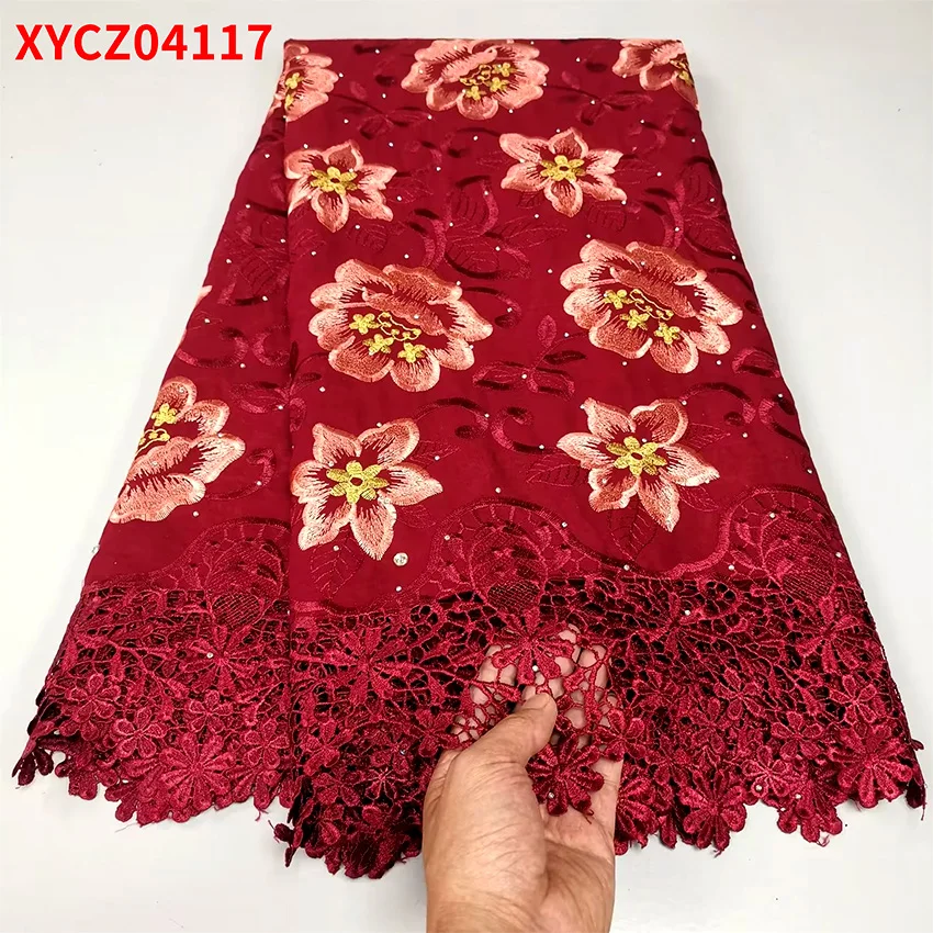 

Beautiful African Swiss Lace Fabric Material High Quality ​Nigerian Embroidery Cotton For Women Party Dress XHLE16120 B