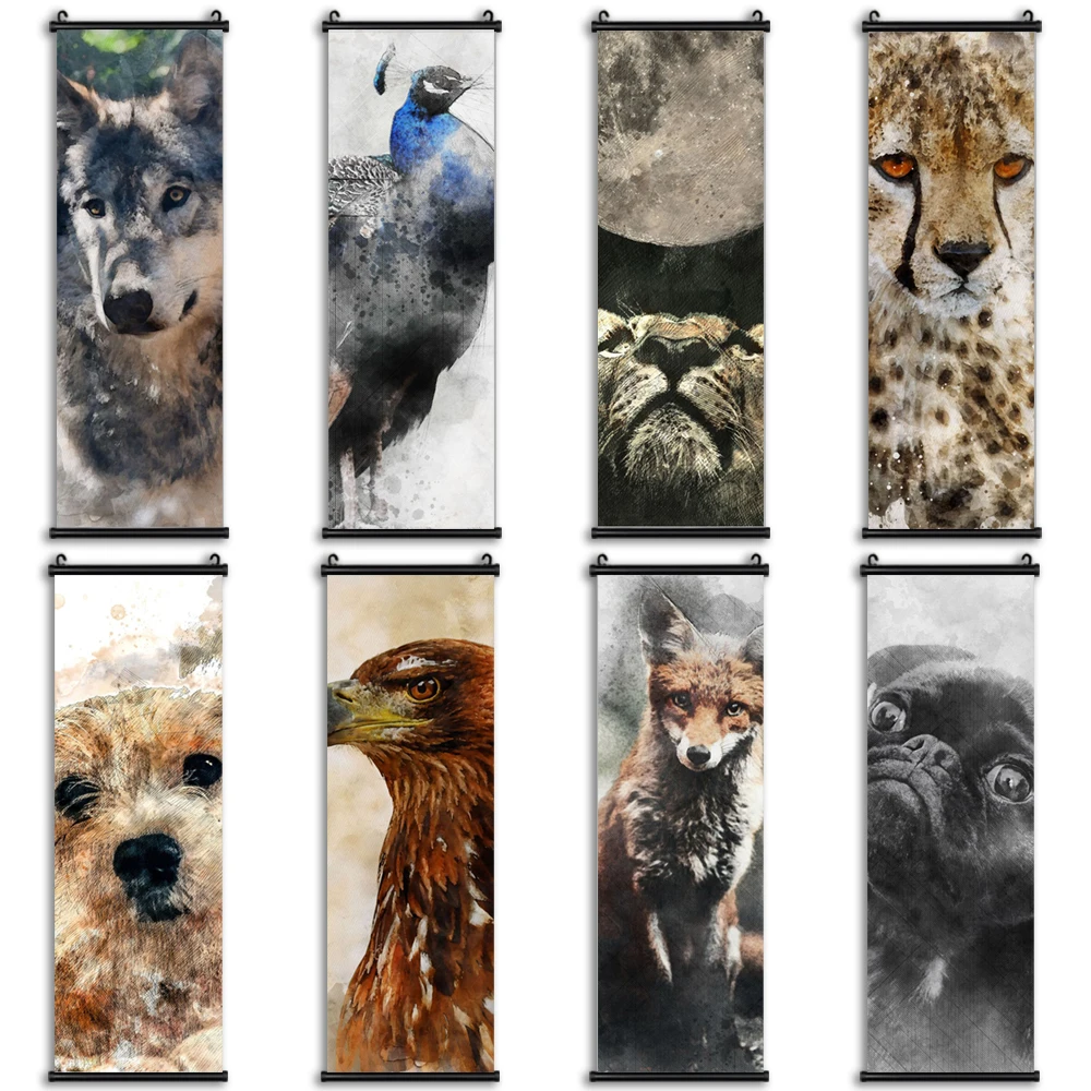 

Картина винтажный плакат на стену искусство Прекрасные животные принты Висячие свитки акварельные модульные картины на холсте домашний де...