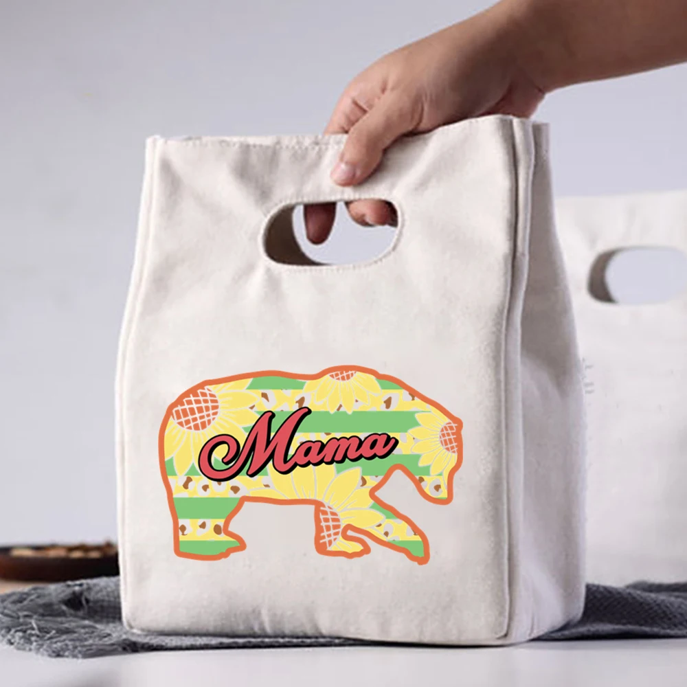 

Сумка для ланча Bear Mama с принтом, сумка-тоут с теплоизоляцией для продуктов, Женские винтажные сумки с животными для сохранения свежести еды
