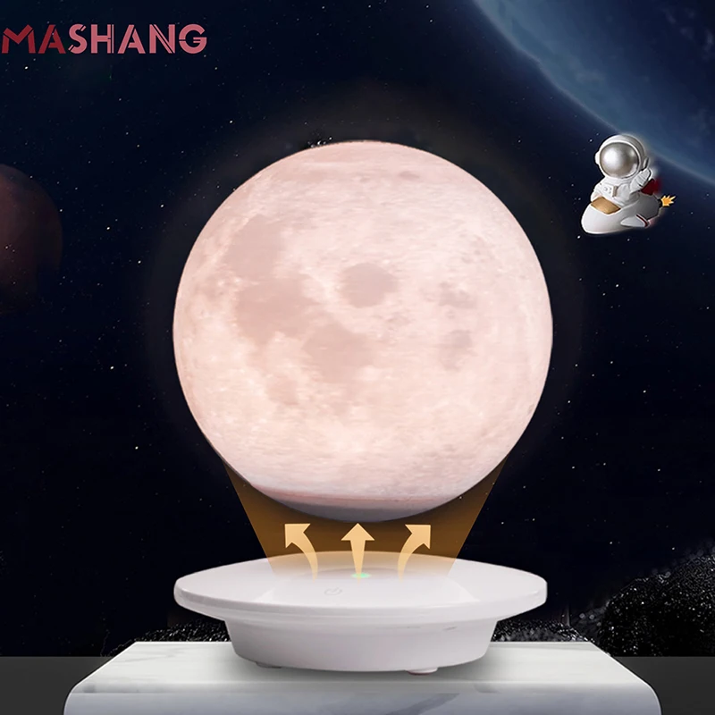3D Levitating Moon Lamp Floating Magnetic Levitation Night Light 3 Colors Dimming Bedside Table Lamp for Kids Girl Novelty Gifts