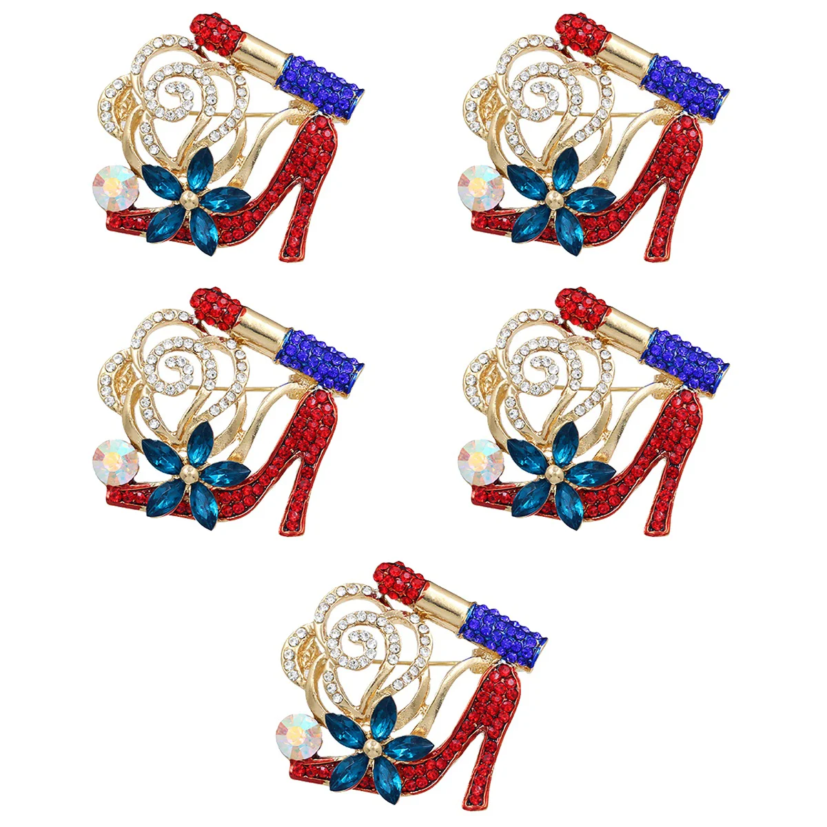 

5pcs Rhinestone Bling Lapel Brooch High Heel Shoe Brooch Decorative Pin For Suit Evening Dress