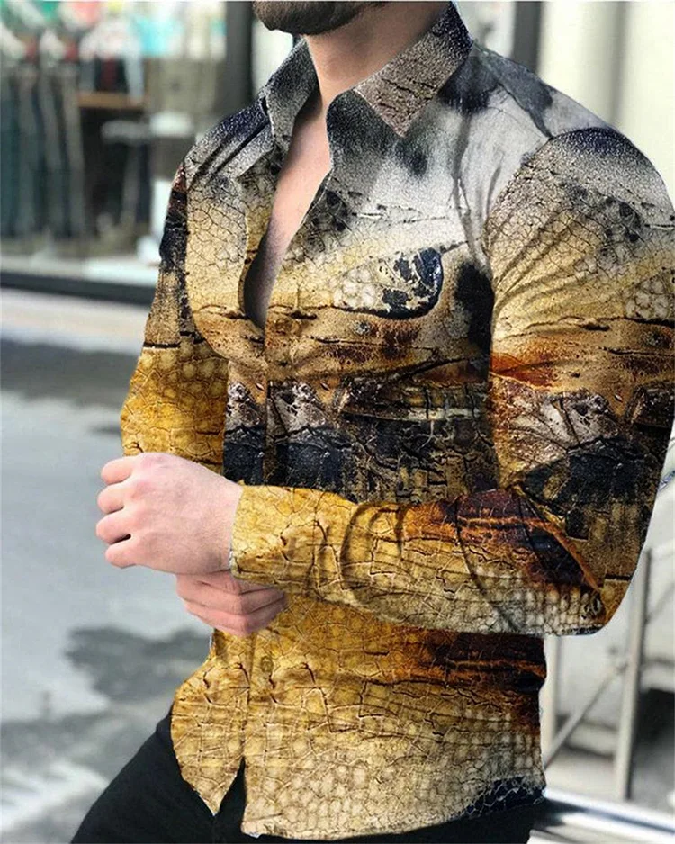 

Мужская Осенняя рубашка из полиэстера с длинным рукавом, повседневная мужская рубашка с принтом, мужской кардиган с отложным воротником на ...