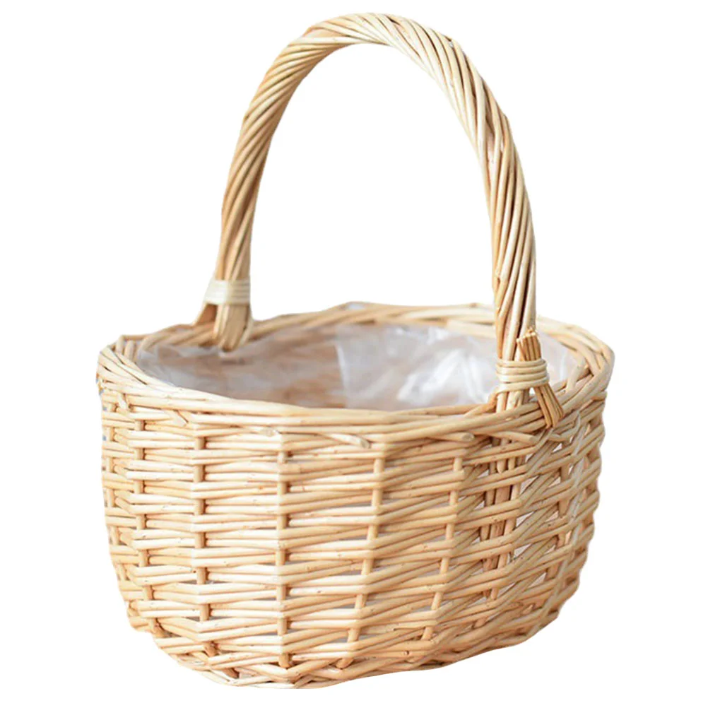

Basket Flower Woven Rattan Picnic Egg Storage Easter Holder Basketswicker Handle Girl Handwoven Fruit Gift Willow Bread Braided