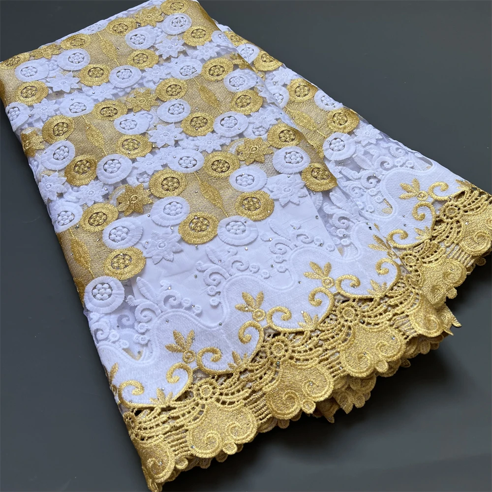 Gold Lace African Net Lace Sequins African French Tulle Lace African Lace Fabric 5Yards Nigerian Lace Fabric For Wedding ZJ005