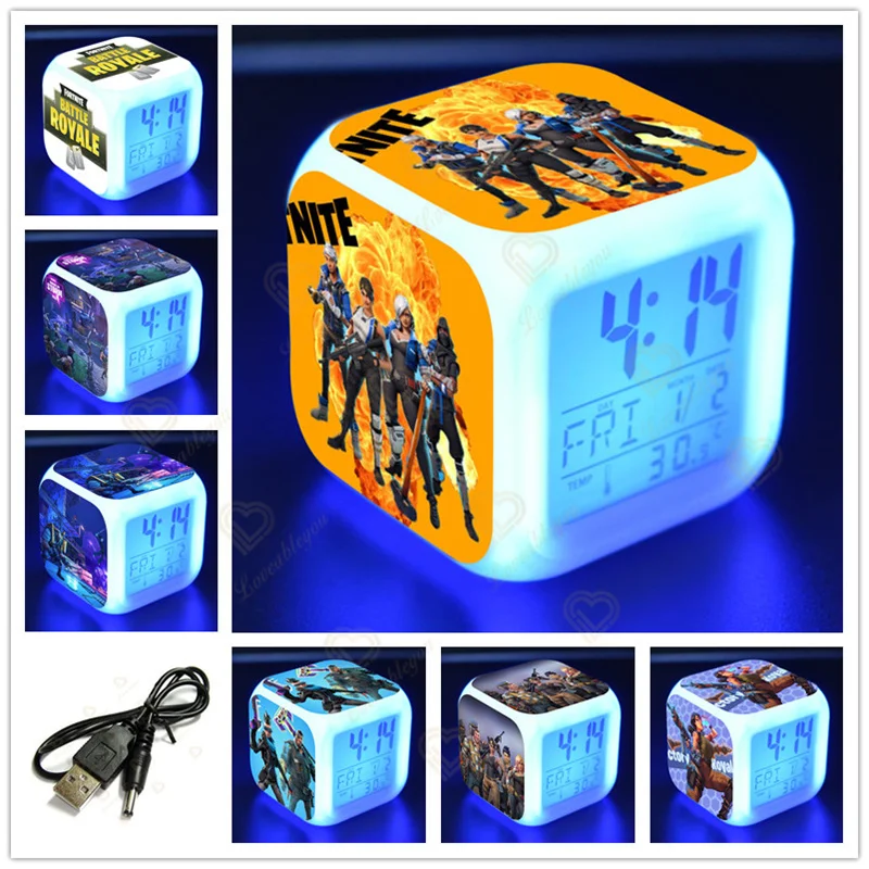 

Fortnite Alarm Clock Digital Battle Royale Figure Luminous 7Colors Change Date Bedroom Led Clock Kid Desk Living Room Decoration