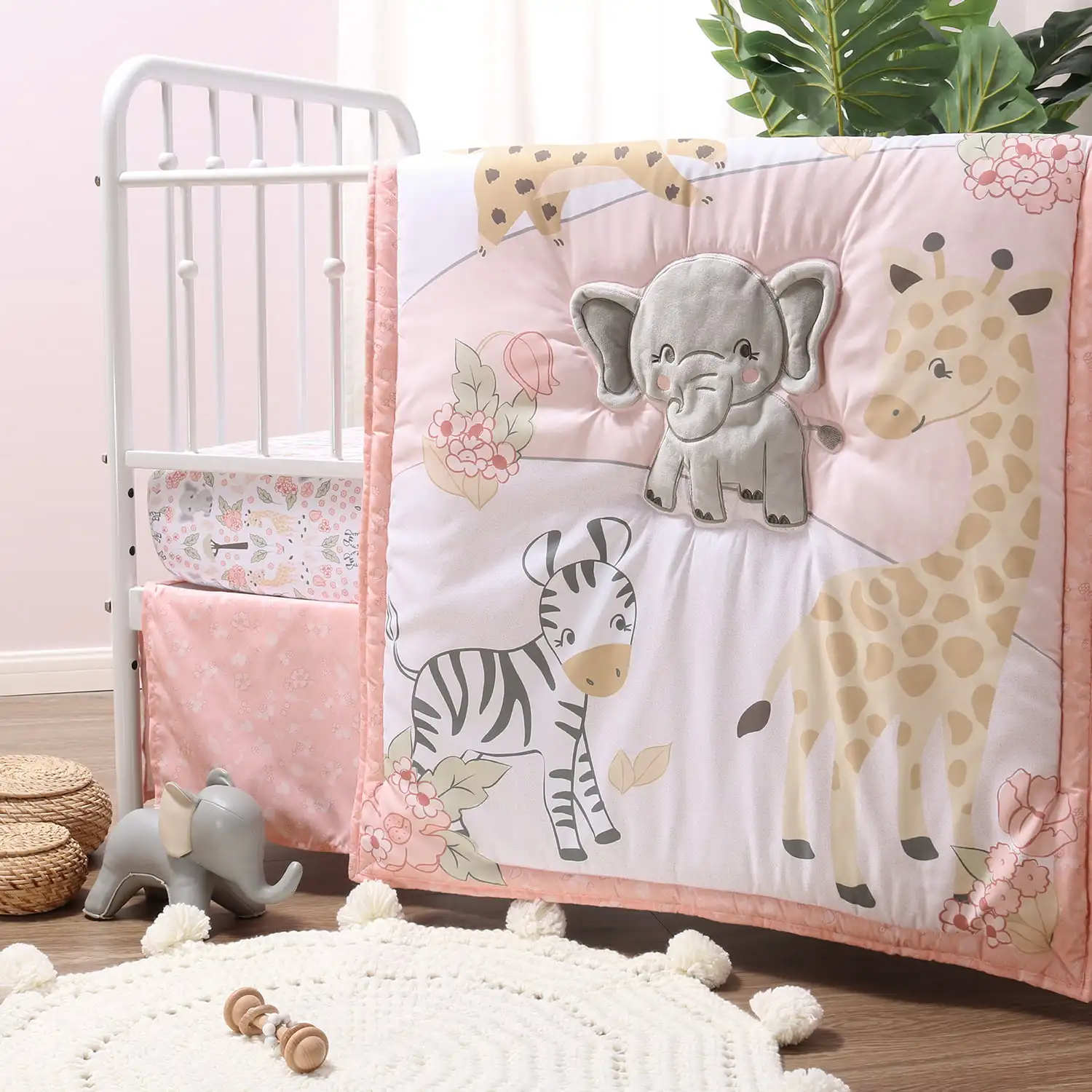 

Pink and Grey Wildest Dreams Crib Bedding Set for Baby Girls, 3 Piece Nursery Set