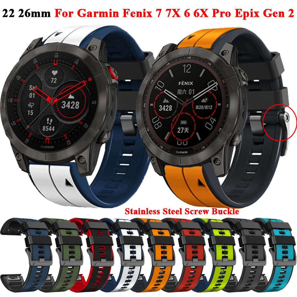

Ремешок силиконовый для смарт-часов, браслет для Garmin Fenix 7 7X Epix Gen 2 6 6X Pro 5 5X Plus 3 HR, 26 22 мм