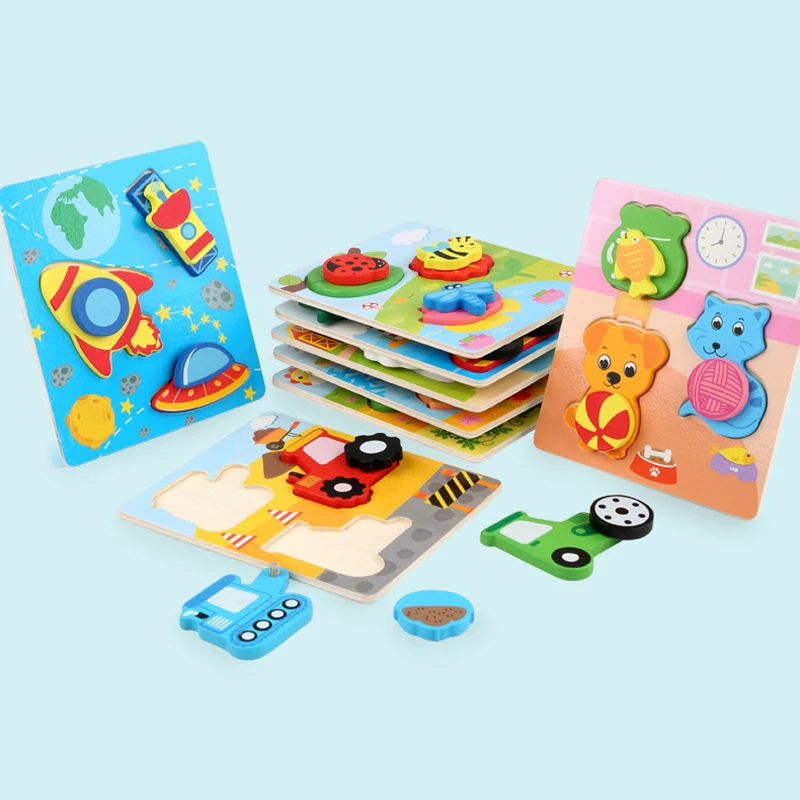 

Baby Wooden Montessori Puzzle Child Game Wooden Puzzle 3D Cartoon Animal Puzzle Babies Toys Puzzles For Kids 1 2 3 Year Old