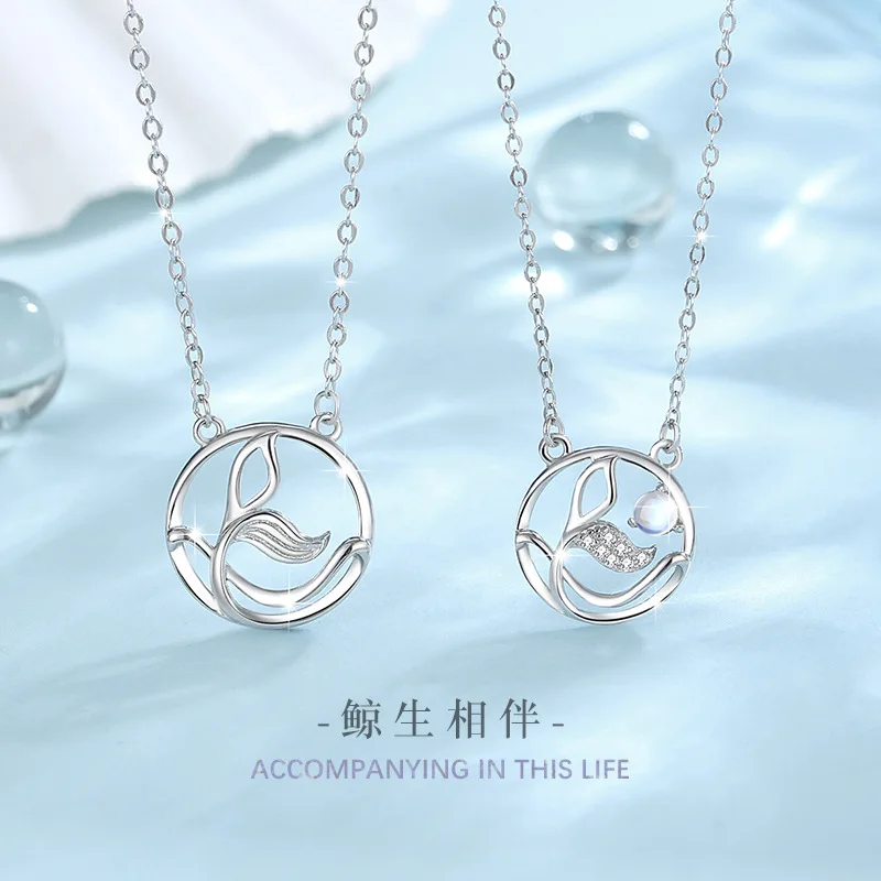 

ACCOMPANYING IN THIS LIFE 925 Sterling Silver Necklace Collar Chain Zircon Valentine's Day Gift Whale tail Necklace