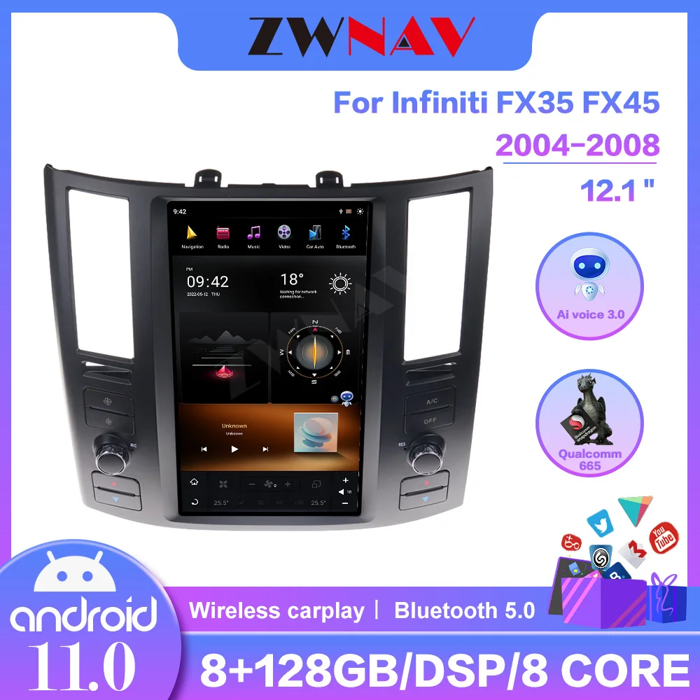 

Экран в стиле Теслы 8 + 128 ГБ для Infiniti FX FX25 FX35 FX45 2003-2008 Android автомобильное радио мультимедийный DVD плеер стерео Carplay Navig