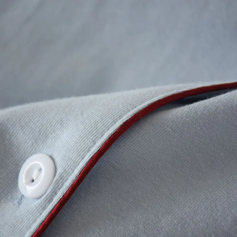 Knitted Cotton Long-Sleeved Nightgowns Spring Autumn Button Down Turn-Down Women's Sleepwear Mid-Length Sleepshirts Nightshirt