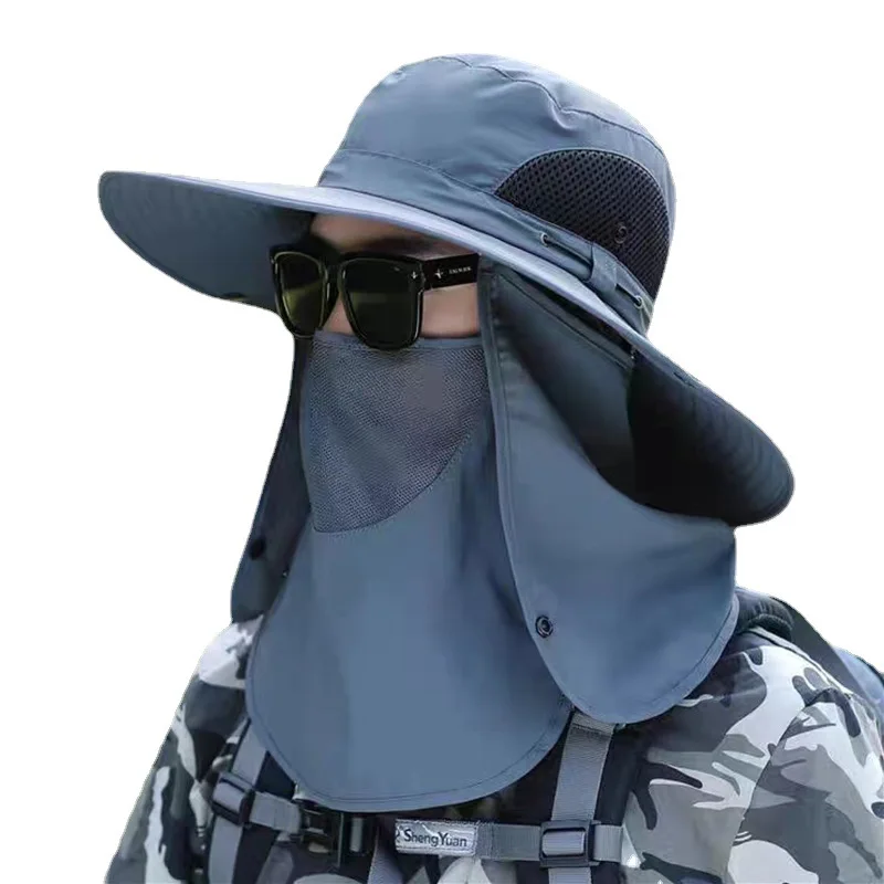 

New Summer Men Sun Hat Large-brimmed Mountaineering Hat Mask Fishing Hat Outdoor Sun Protection Detachable Sun Hat