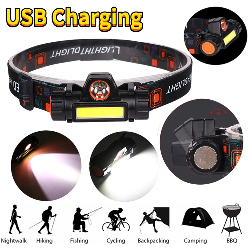 

Мощный налобный фонарь, многофункциональный водонепроницаемый фонарь, яркий Перезаряжаемый фонарь для кемпинга, светодиодный налобный фо...