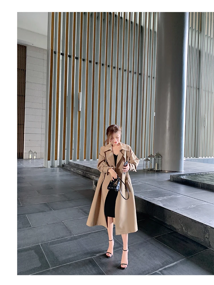 2022 Spring and Autumn New Khaki Trench Coat Women's Waist Long Thickened Long-Sleeved Casual Coat Women's Clothing