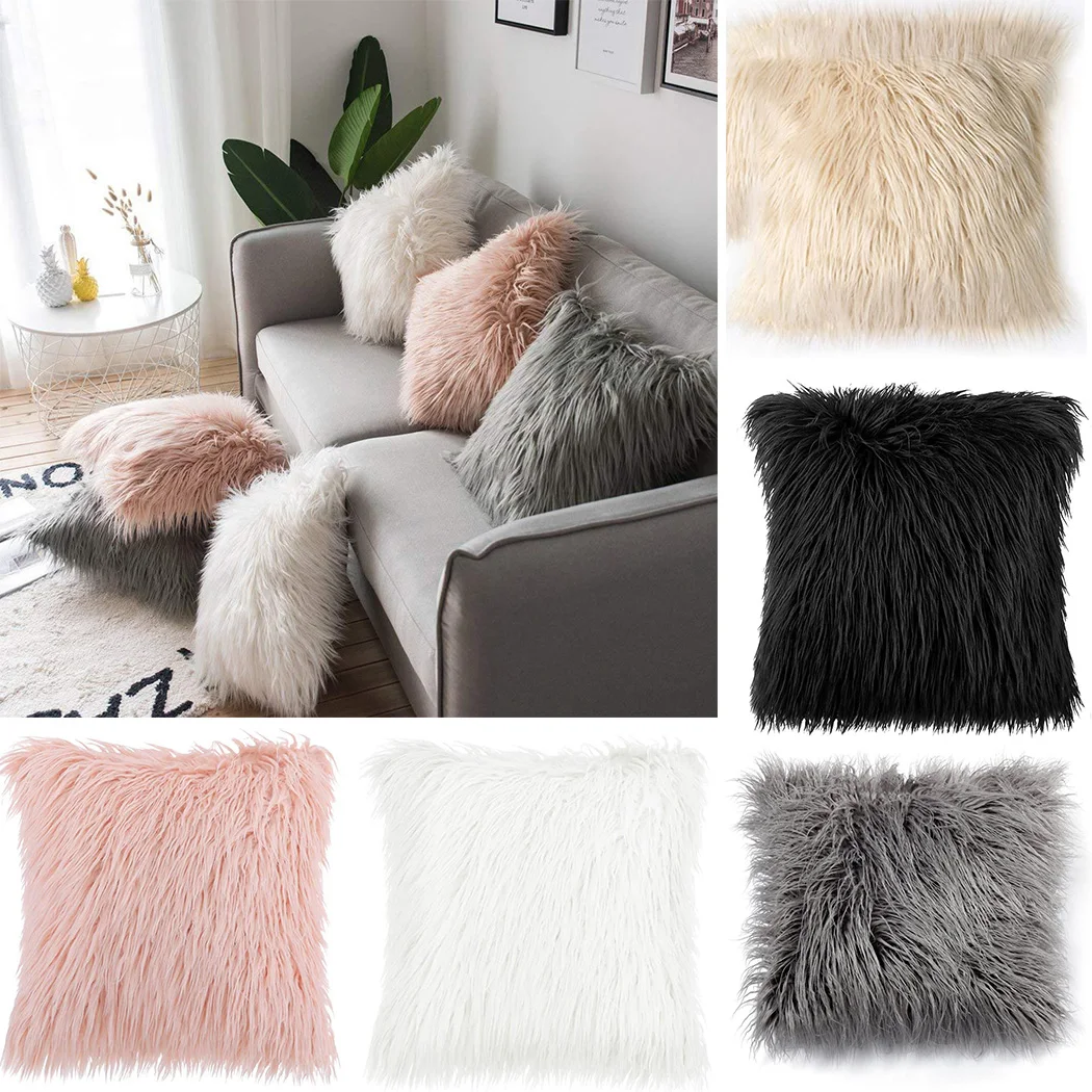

Soft Long Fur Sofa Pillowcase Plush Square Luxury Cushion Cover Ins Home Room Decorative Winter Pillow Cover