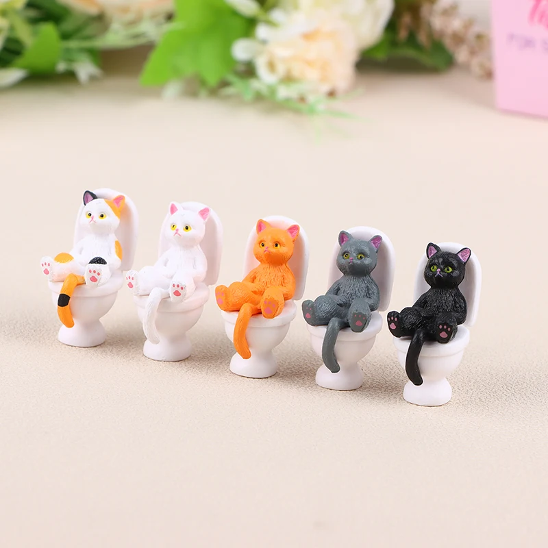 

1 Pc Toilet Series Miniature Cat Figurine Cute Long Lasting Cat Statue Nice-looking For Office Mini Desktop Decoration