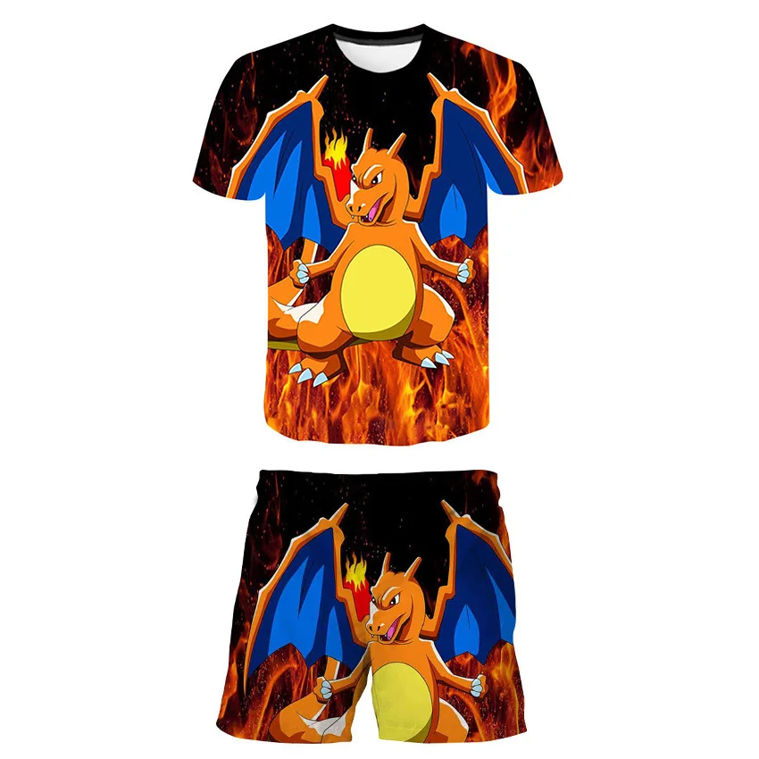 

Children Pokémon T Shirts Short Pant Sets Kids Pokemon Boys And Girl Summer 3D Printed Clothes Suit 4-14 Years Cartoon Tees 2PCS