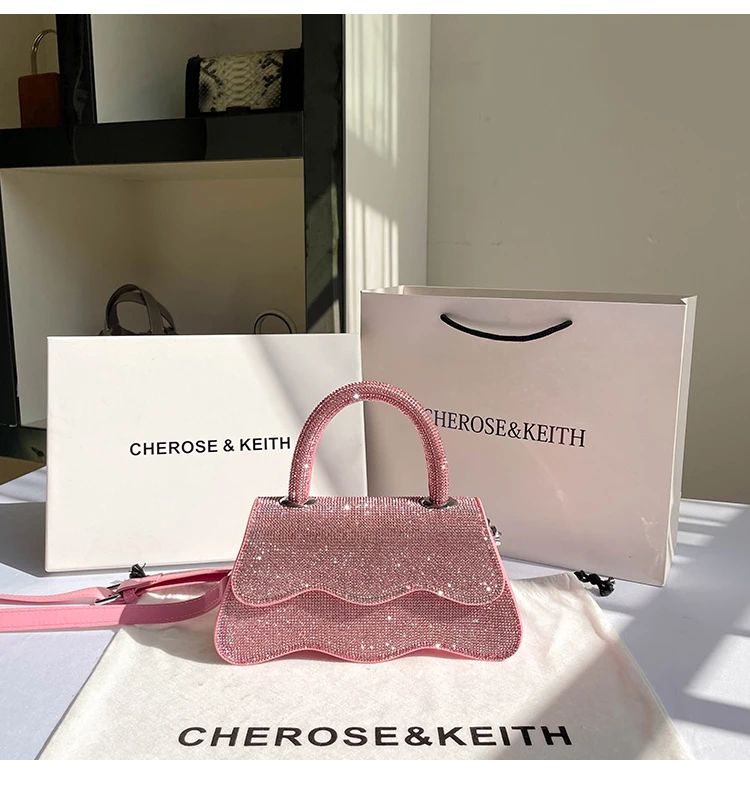 

Pink Shiny Square Bag Women's Luxury Rhinestone Diamond Evening Clutch Purse Dinner Party Handbag Women Shoulder Messenger Bag