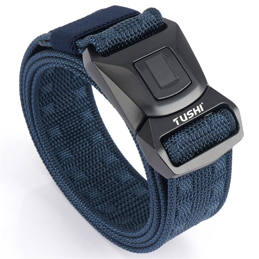 

New Men Jeans Belt Alloy Pluggable Buckle Quick Release Real Nylon Durable Thick Tactical Designer Belts 125cm Adjustable Straps