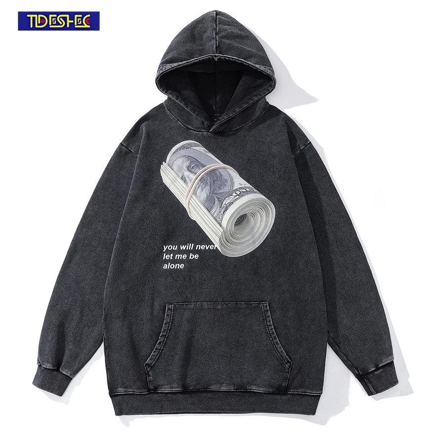 

Толстовка мужская с надписью, уличная одежда в стиле Харадзюку, свободная хлопковая кофта оверсайз с забавным графическим принтом, с потертостями, Y2k