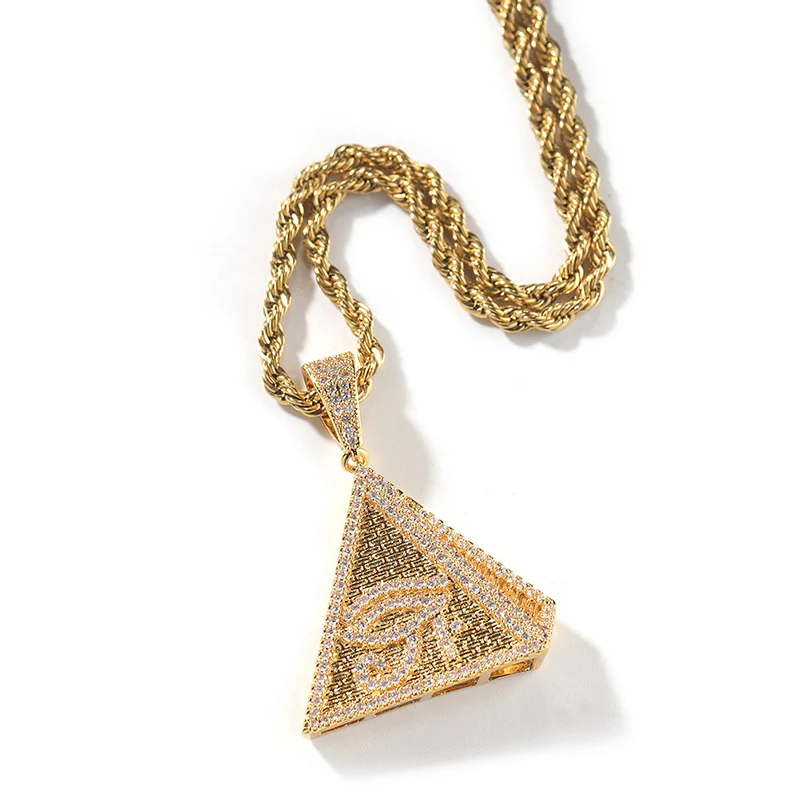 Хип-хоп 3A+ CZ Stone Paved Bling Iced Out The Eye of Horus Pyramid Подвески Ожерелья для мужчин Репер