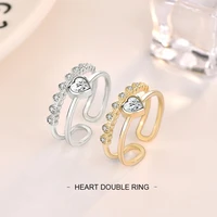 925 sterling silver heart shape double layer ring korean fashion personality opening ring valentines day anniversary jewelry