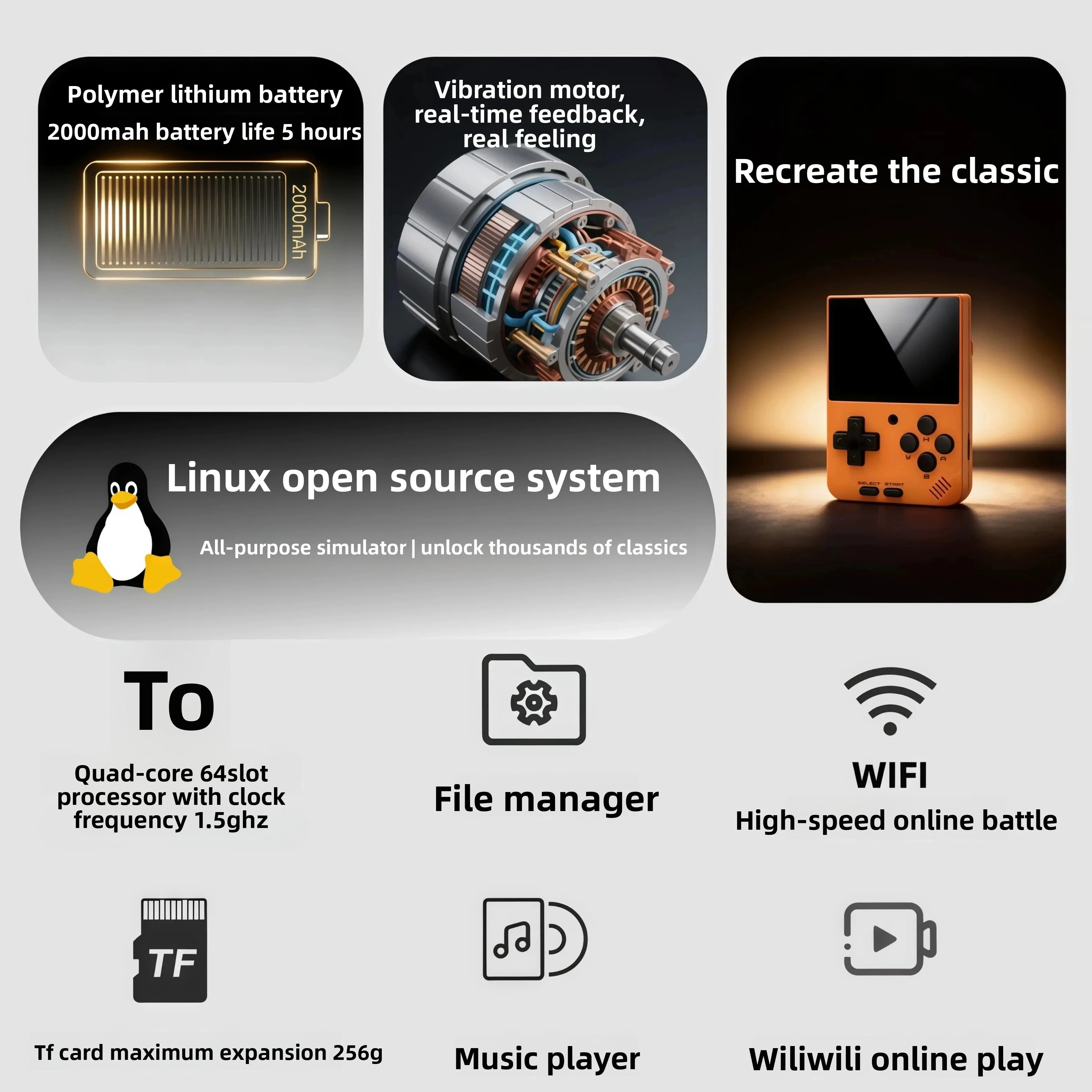 Фото Moolinbox A10 Мини-игровая консоль Ретро с открытым исходным кодом Портативная Linux 2,8-дюймовый экран 640 * 480 IPS для 2 игроков онлайн PSP GBA Подарки №5
