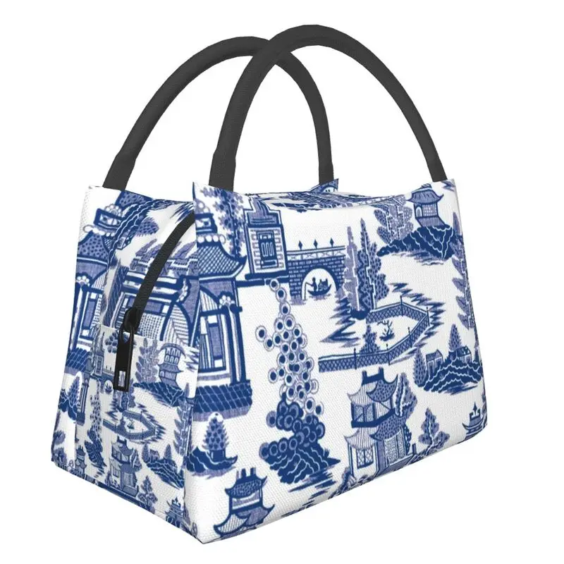 

Blue Willow Ancient Ming Porcelain Insulated Lunch Bag for Women Resuable Chinoiserie Pattern Thermal Cooler Lunch Box
