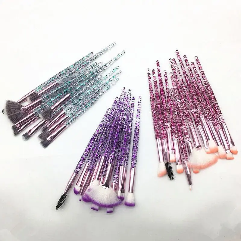 

12Pcs Foundation Makeup Brushes Set Professional Acrylic Crystal Handle Cosmetic Tools Eyeshadow Highlight Eyebrow for Make Up