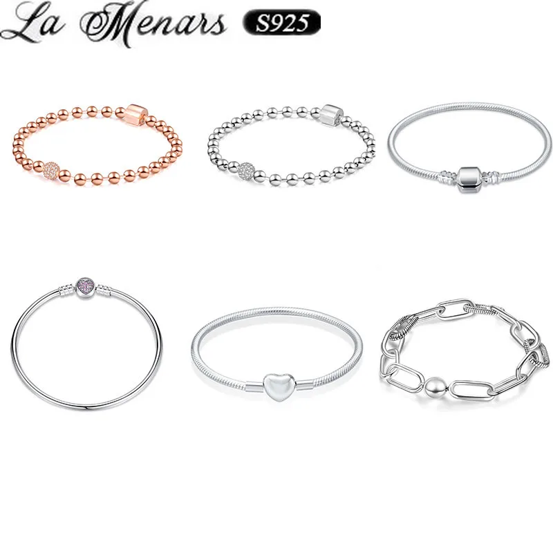 La Menars Unisex 925 Sterling Sliver Bracelet Fit Bead Charms Round Clasp Chain Wrist Fine Jewelry DIY Making Ornaments