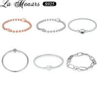 la menars unisex 925 sterling sliver bracelet fit bead charms round clasp chain wrist fine jewelry diy making ornaments