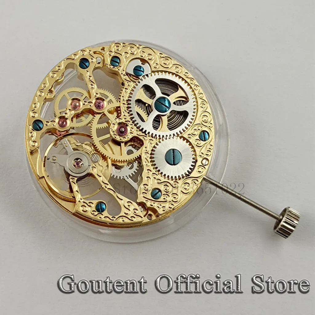 Goutent 17 Jewels Silver/Golden Asian Full Skeleton Hand-Winding Movement Replacement For ETA 6497 Watch Movement