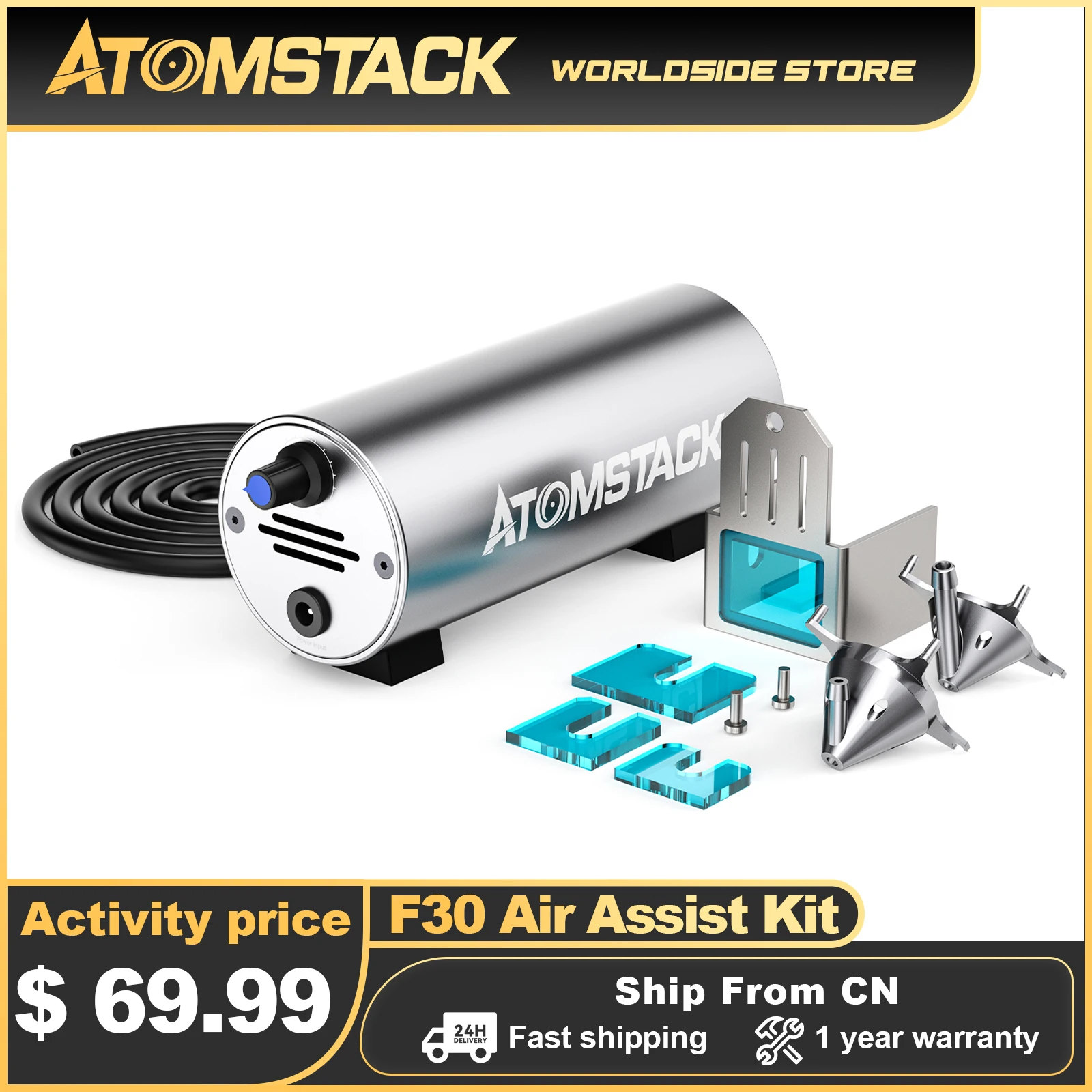 ATOMSTACK F30 Air Airflow Assist Kit 10-30L/min Air Assist System Remove Smoke and Dust for Laser Engraver Cutter Machine