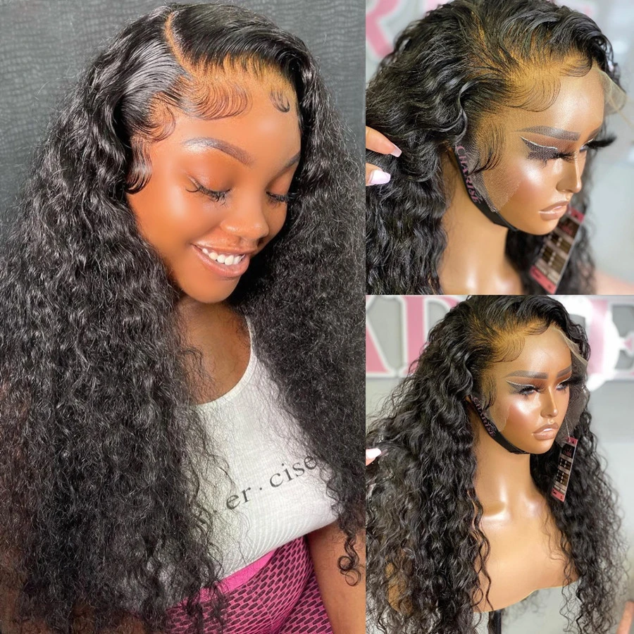 

Мягкая средняя часть 26 дюймов длинный курчавый кудрявый кружевной фронтальный парик для женщин Babyhair натуральный черный предварительно выщ...