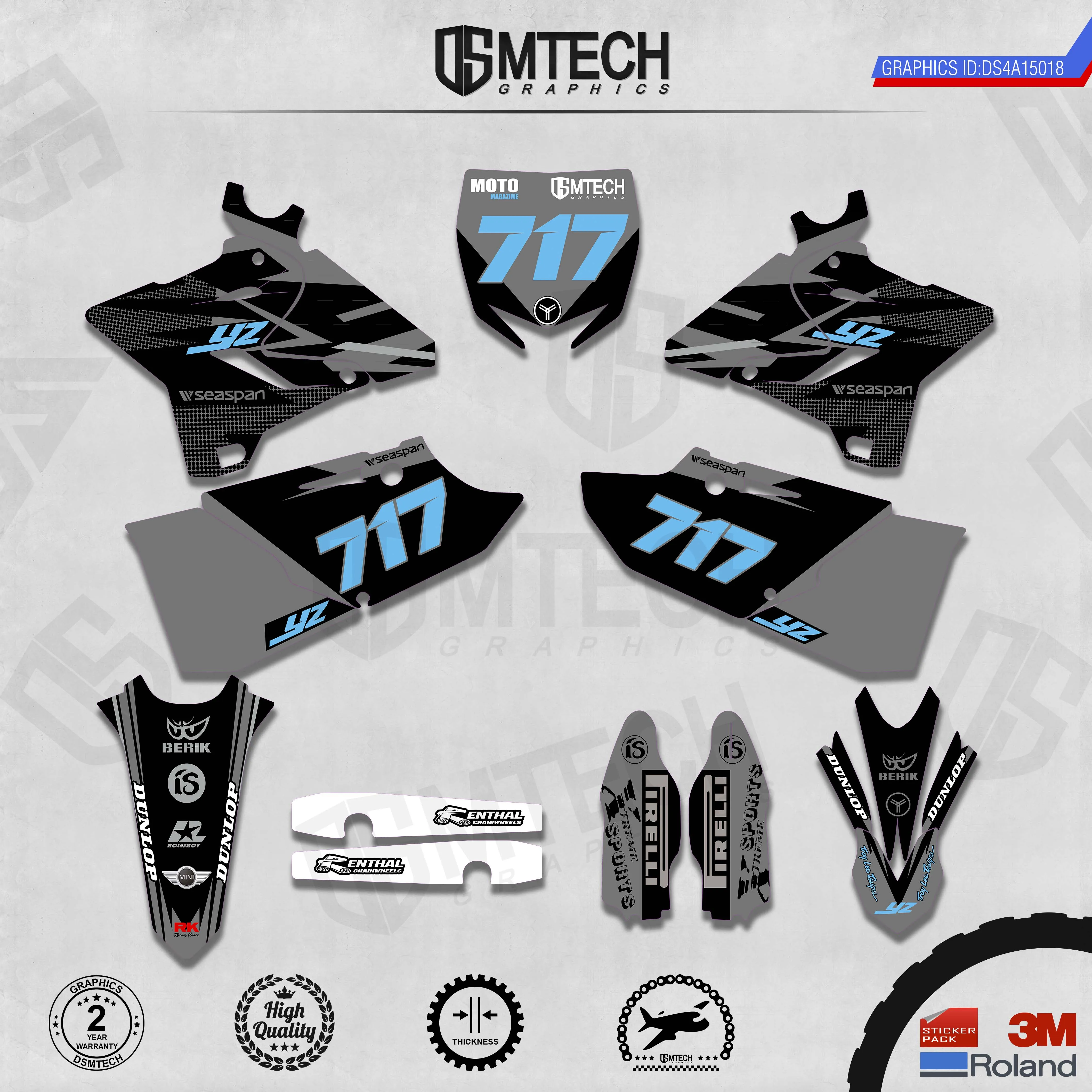 DSMTECH Customized Team Graphics Backgrounds Decals 3M Custom Stickers For   YZ125-250 Two Stroke 2015-2019  018