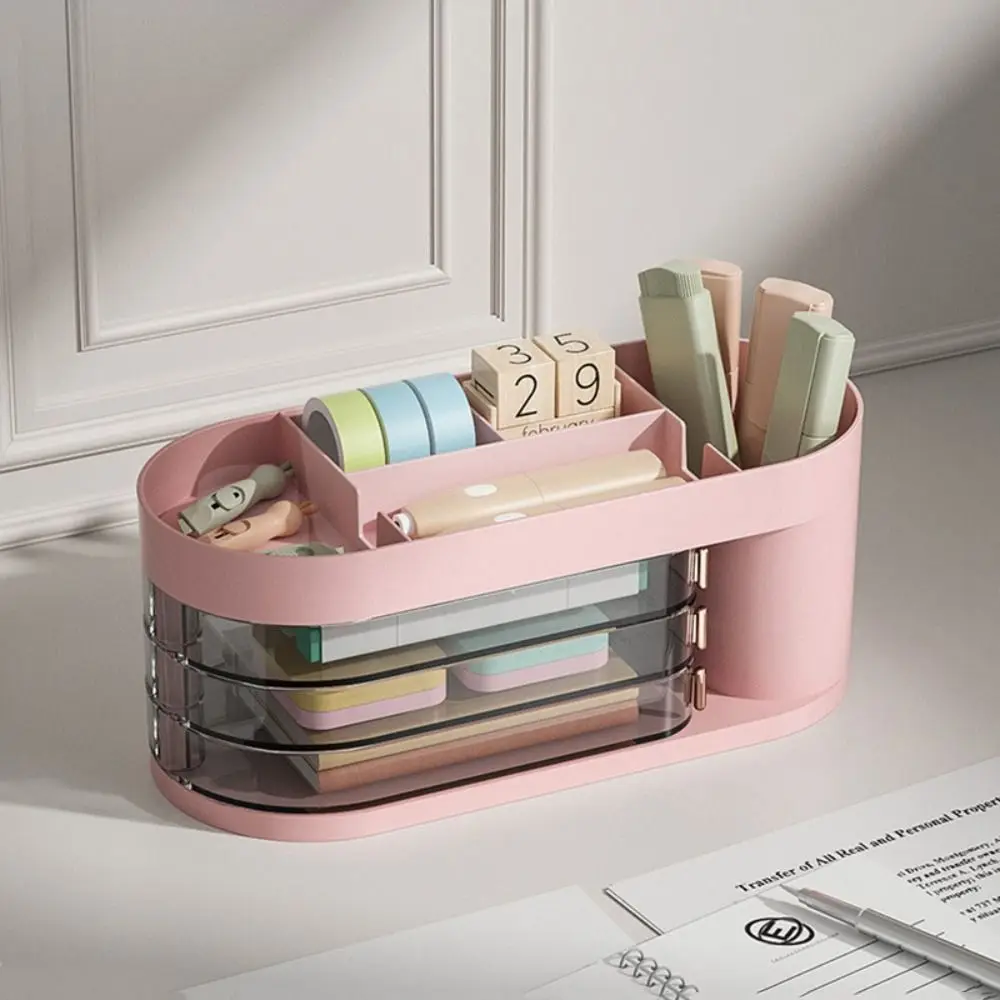 

Transparent Pen Holder Rotatable With Drawer Plastic Cosmetic Storage Organizer Desk Accessories Coat Bag Hat